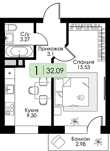 Однокомнатная квартира №32