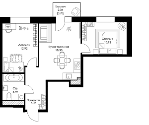Двухкомнатная квартира №85