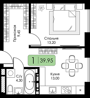 Однокомнатная квартира № 118