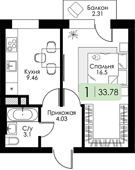 Однокомнатная квартира № 18