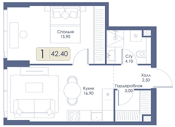Однокомнатная квартира № 564 