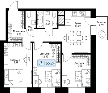 Трехкомнатная квартира № 11 
