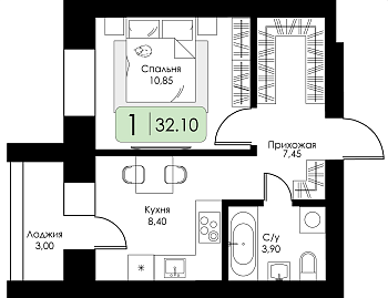 Однокомнатная квартира № 165 