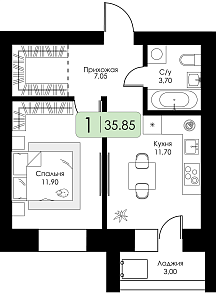 Однокомнатная квартира №43