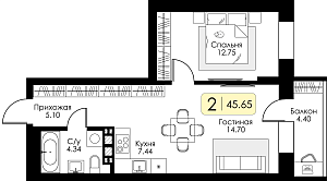 Однокомнатная квартира №35