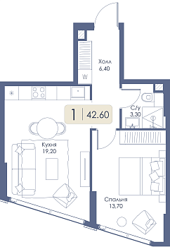 Однокомнатная квартира № 264 