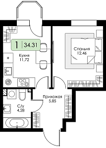 Однокомнатная квартира №67