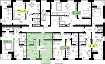 Однокомнатная квартира 40.59м², 2 этаж № 190