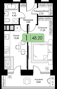 Однокомнатная квартира №43