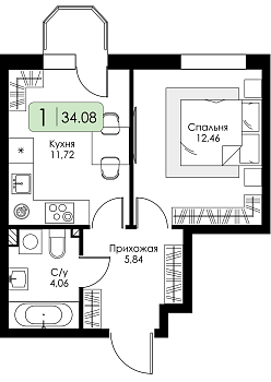 Однокомнатная квартира № 83