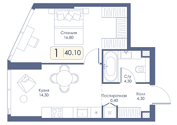 Однокомнатная квартира № 476 