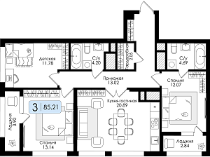 Трехкомнатная квартира №67