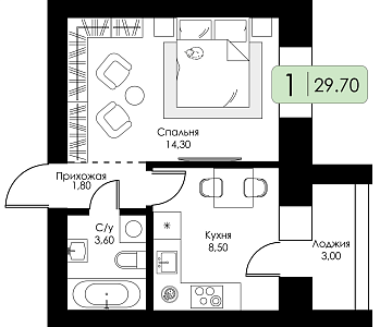 Однокомнатная квартира № 139 