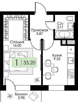 Однокомнатная квартира № 15