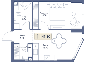 Однокомнатная квартира № 393 
