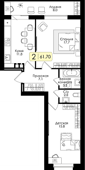 Двухкомнатная квартира № 61 