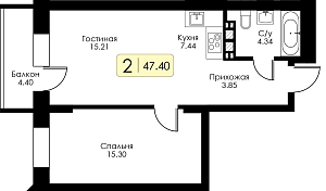 Однокомнатная квартира №129