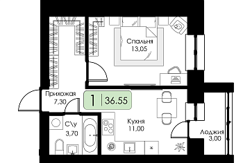 Однокомнатная квартира № 219 