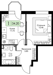 Однокомнатная квартира №75