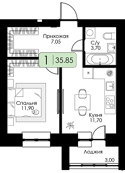 Однокомнатная квартира № 156 