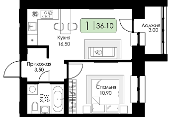 Однокомнатная квартира № 204 