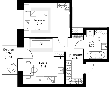 Однокомнатная квартира № 127 