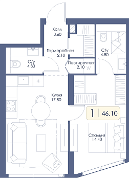 Однокомнатная квартира № 19 
