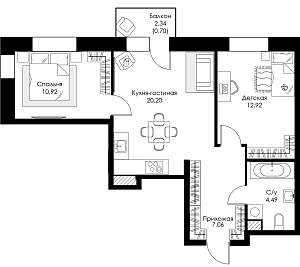 Двухкомнатная квартира №51