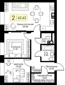 Двухкомнатная квартира № 10 