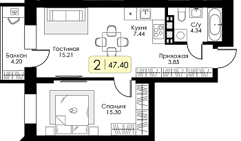 Двухкомнатная квартира № 140 