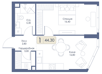 Однокомнатная квартира № 543 