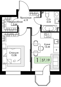 Однокомнатная квартира №142