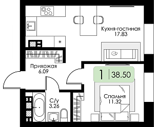 Однокомнатная квартира №3