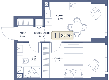 Однокомнатная квартира № 391 