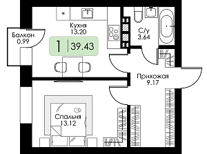 Однокомнатная квартира №28