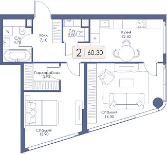 Двухкомнатная квартира № 234 