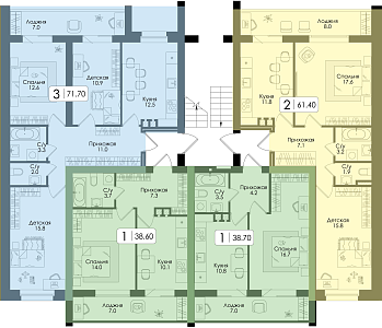 Трехкомнатная квартира 71.7м², 3 этаж № 12