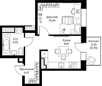Однокомнатная квартира № 86 