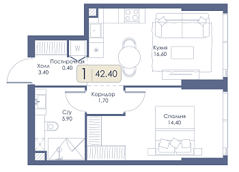 Однокомнатная квартира № 466 