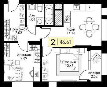 Двухкомнатная квартира № 5
