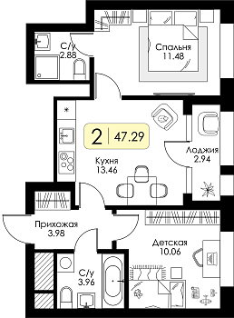 Двухкомнатная квартира № 266